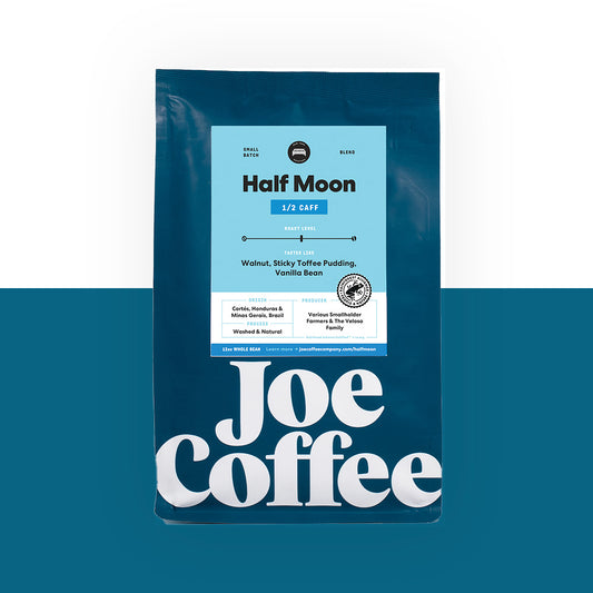 <p><strong>Half Moon</strong><br/>A half-caffeinated blend with notes of toffee and vanilla.</p>