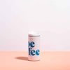 white mug, blue logo