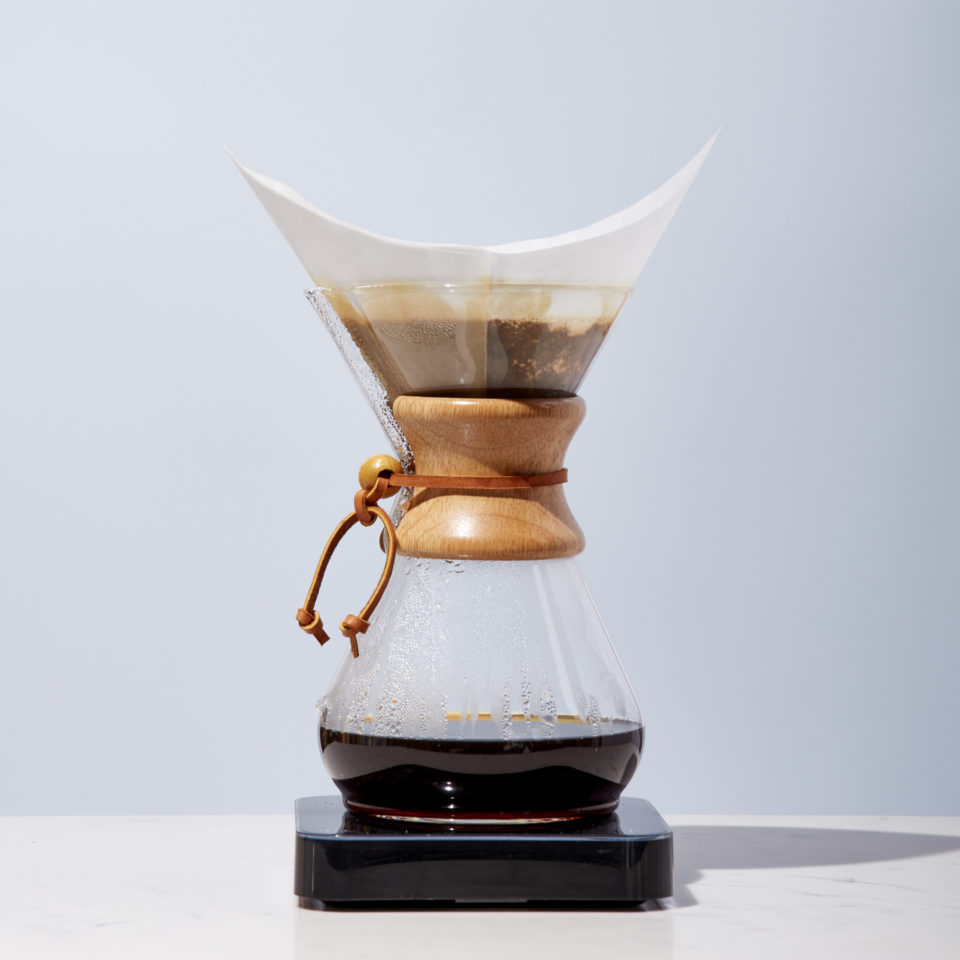 Chemex sits atop a scale
