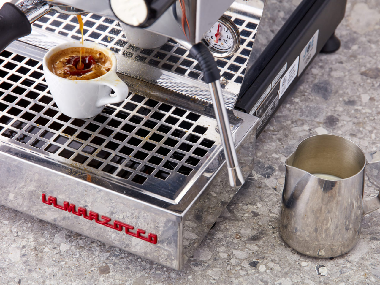 Espresso shot and La Marzocco espresso machine