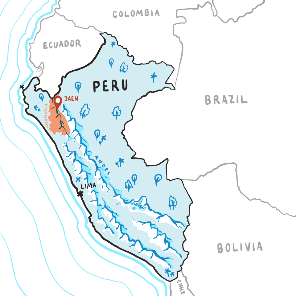 Map of Cajamarca region of Peru