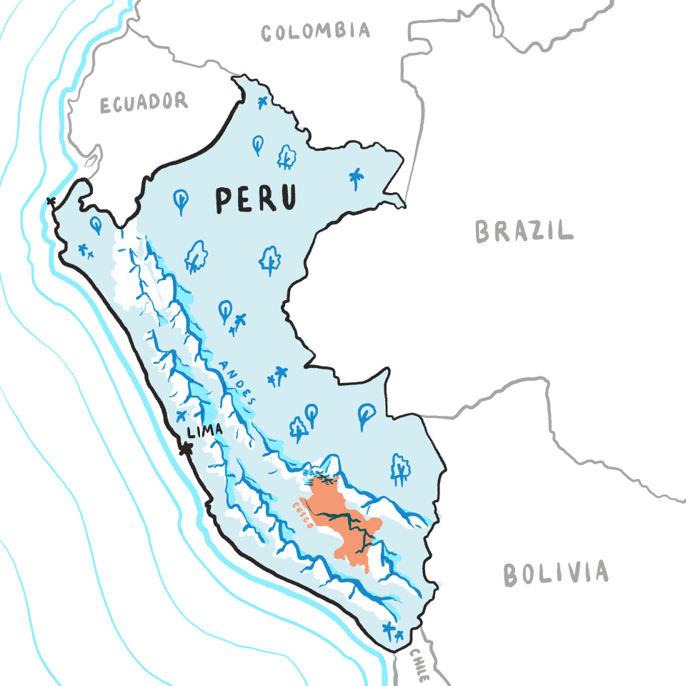Map of Peru with the Cusco region highlighted