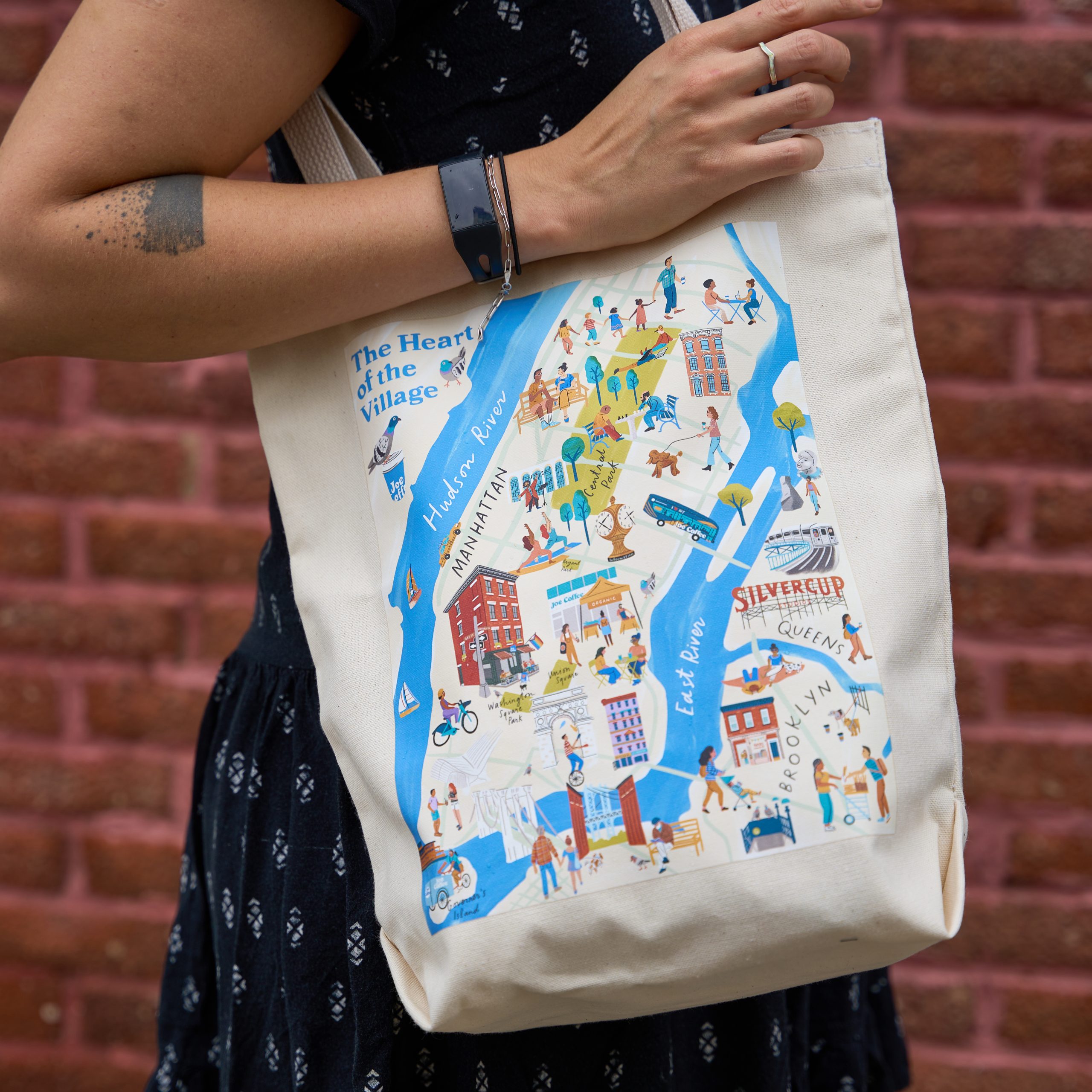 Illustrated map of NYC canvas tote bag